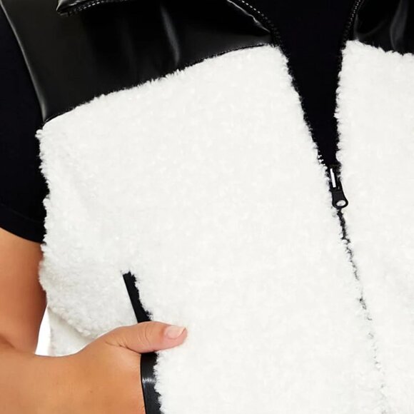 Forever 21 Black Reversible Faux Shearling & Leather Vest SZ 2X - Picture 6 of 9